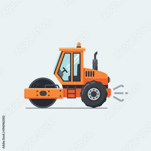 Vibrant Orange Road Roller Machine Vector Illustration For Construction Projects