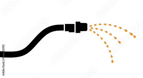 Watering Hose Sprays Liquid Stream On White Background