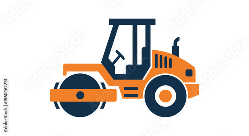 Vibrant Orange Steamroller Icon For Construction Industry Projects