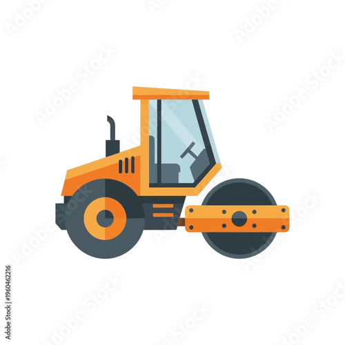 Vibrant Orange Steamroller Machine for Construction Projects Flat Design