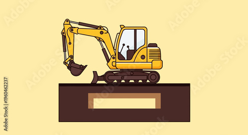 Yellow Excavator Digging A Trench On A Brown Surface