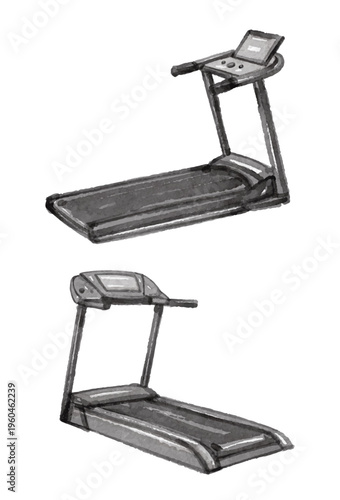 Hand painted watercolor exercise treadmill isolated