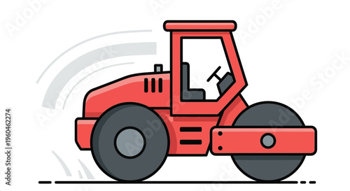 Vibrant Red Road Roller Illustration For Construction Industry Use