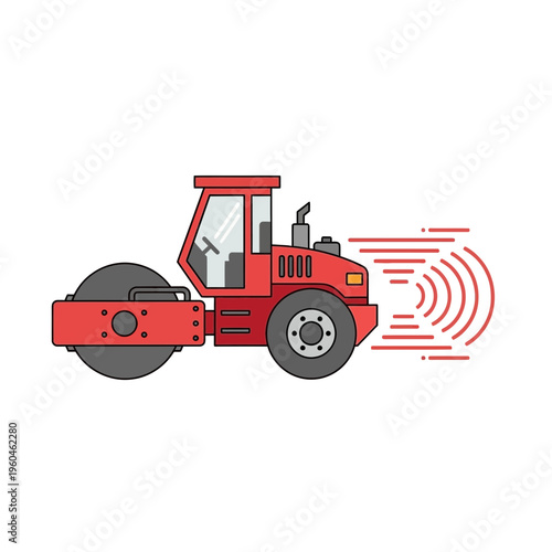 Vibrant Red Road Roller Machine Compacting Surface