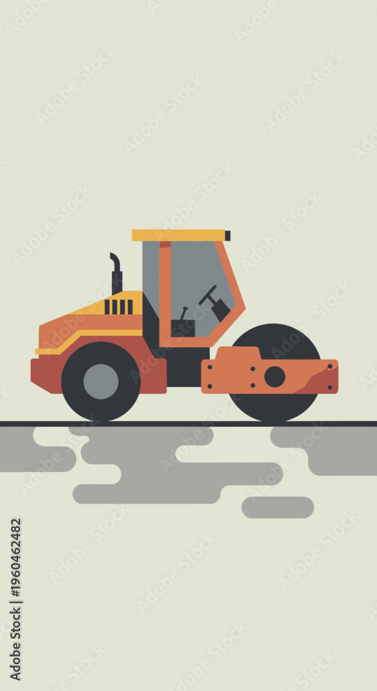 Naklejka premium Vibrant Road Roller Machine Illustration With Clean Lines And Modern Design