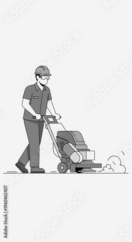 Worker Operating Industrial Floor Polisher Machine For Polishing And Cleaning Hardwood Floors