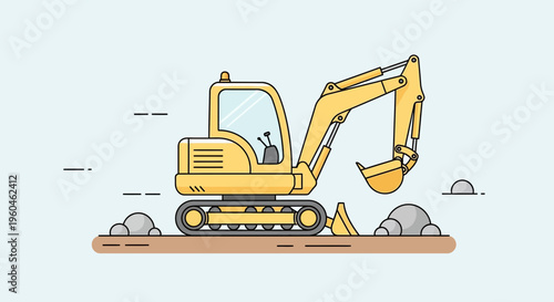 Yellow Excavator Digging Earth Industrial Machine Construction Vehicle
