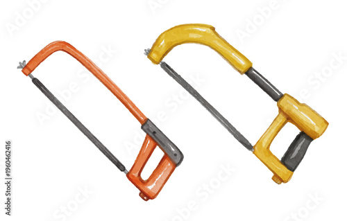 Hand painted watercolor orange and yellow hacksaw isolated