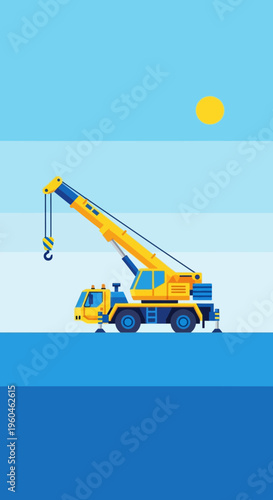 Vibrant Yellow Crane Machine Ready For Heavy Lifting Tasks