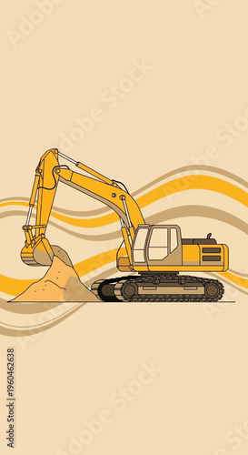 Yellow Excavator Digging Soil Construction Machine Graphic Representation