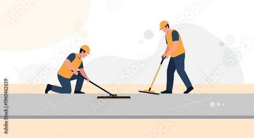 Workers Performing Ground Maintenance And Cleaning Tasks