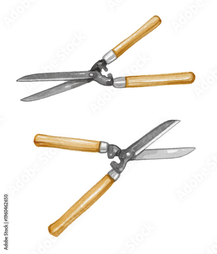 Hand painted watercolor hedge shears isolated