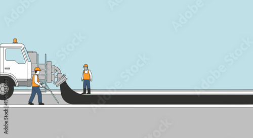 Workers Laying Down Asphalt Road Construction Scene