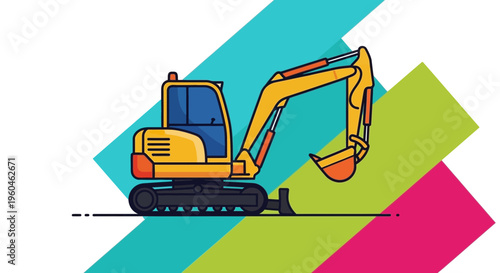 Vibrant Yellow Excavator Machine Cartoon Illustration Background