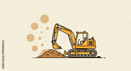 Yellow Excavator Digging Soil For Construction Projects
