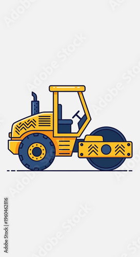 Vibrant Yellow Road Roller Illustration Construction Vehicle Machine