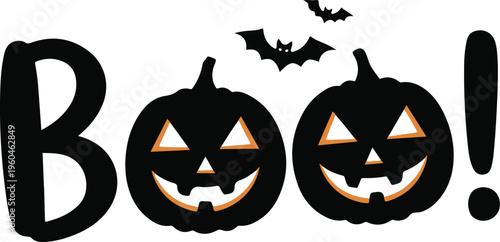 Halloween pumpkins, jack-o-lanterns, spooky icons, Boo! vector graphics