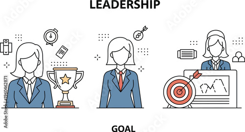 Illustration depicting essential components of effective business leadership focusing on achievement motivation and strategic results