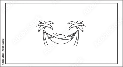 A tranquil illustration depicting a classic hammock gently swinging between a pair of sturdy palm