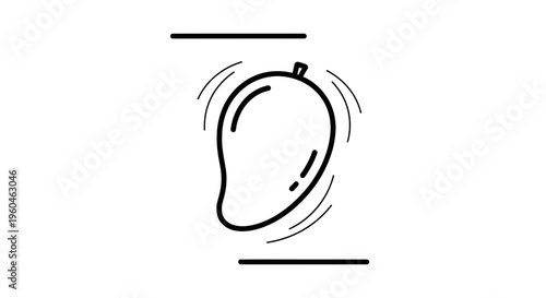Dynamic mango fruit icon, minimalist line art drawing for tropical food and healthy eating concepts