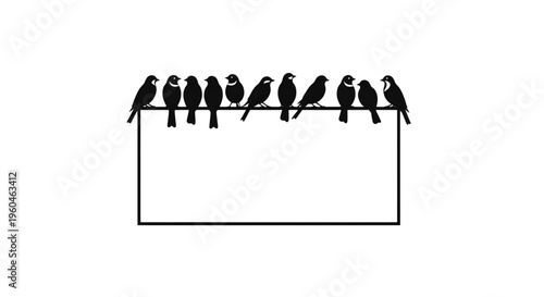 Birds sitting on a wire silhouette frame border with minimalist animal pattern