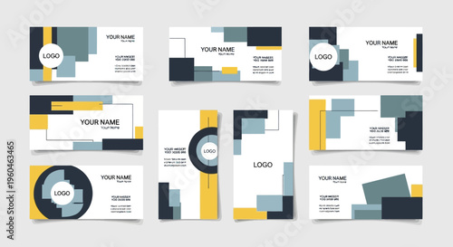 Modern Business Card Design Set, Geometric Abstract Shapes, Professional Branding