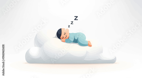 Cute baby sleeping peacefully on a fluffy cloud, representing dreams and rest.
