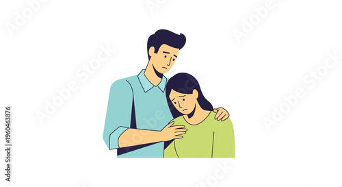 Man Comforts Sad Woman, Support and Empathy Concept Illustration