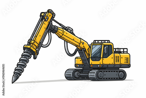 Heavy Duty Industrial Drilling Rig Excavator Vector Illustration - Hydraulic Auger Machine for Construction and Mining
