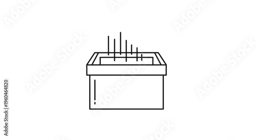 Minimalist line art illustration featuring a rectangular container with multiple vertical elements
