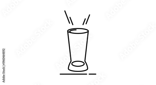 Minimalist black outline icon of a sleek shot glass or small drinking vessel with upward radiating