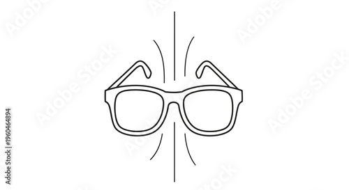 Minimalist black outline icon of fashionable eyeglasses with energetic design elements