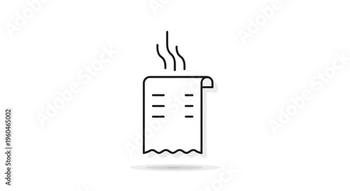 Minimalist line art icon of a steaming receipt, symbolizing fresh transactions or hot deals