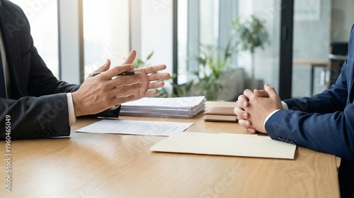 Fotografie Human resources manager gesturing during interview with potential employee at wo