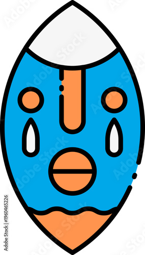 Close up of a Sad Face Icon with Tears and Blue and Orange Accents