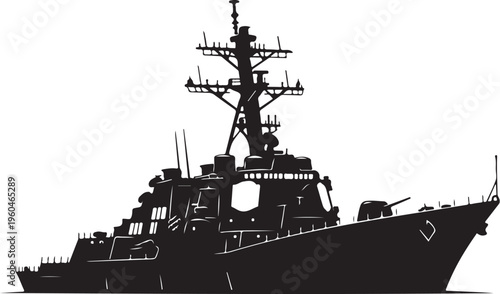 Military ship, naval vessel, warship silhouette, black icon