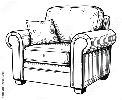 Comfortable armchair with a decorative throw pillow provides inviting seating for a cozy living room or study space, perfect for home decor inspiration