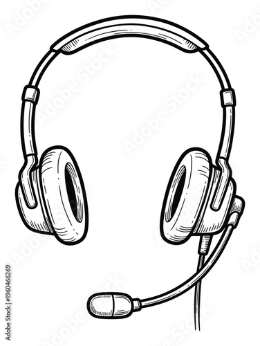 Professional communication headset with an integrated microphone, perfect for illustrating concepts of online calls, customer service, gaming, or audio learning experiences.