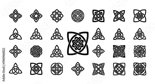 Collection of Celtic Knots and Ornate Geometric Symbols - Black and White Vector Icons