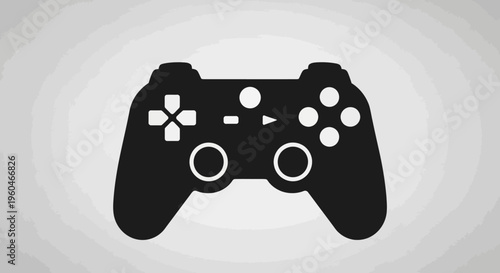 Black Video Game Controller Icon Silhouette on Gray Gradient Background