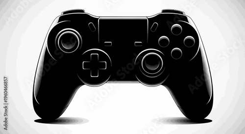Black Video Game Controller Silhouette on White Background, Gaming Concept