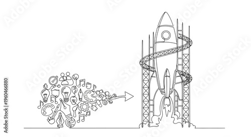 Creative Ideas Launch Rocket Business Startup Concept