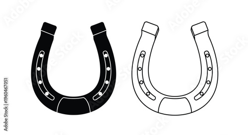 Two horseshoe illustrations one solid black the other outlined in white