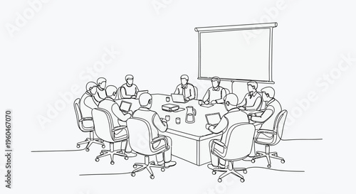 Business meeting in a modern conference room with a projector screen