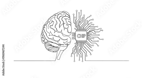 Artificial Intelligence Brain Chip Technology Concept - Human Mind Meets Digital Circuitry