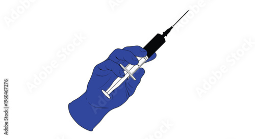 A gloved hand holds a medical syringe illustrating healthcare and vaccination
