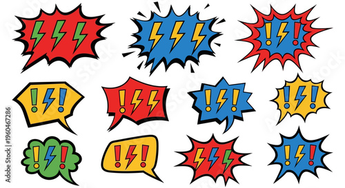 Comic Book Sound Effects, Explosions, Lightning, Exclamations, Speech Bubbles