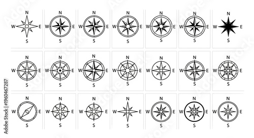 Compass Rose Collection: Navigation Symbols and Directional Icons