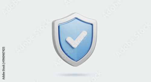 3D Shield Icon with Check Mark - Security, Protection, and Approval Concept