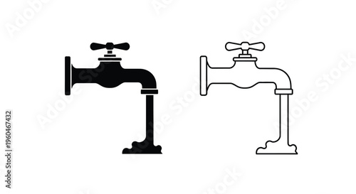 Two water tap icons one solid black and one outlined in white